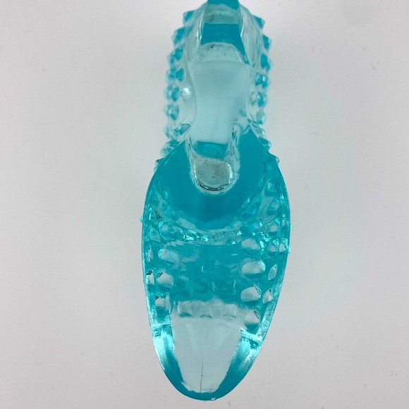 Vintage, Light Blue Opalescent Glass Slipper, Hobnail, Cat Head by Fenton - Picture 6 of 10